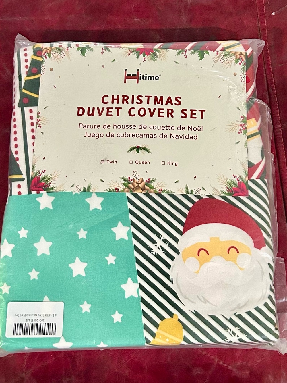 Christmas Duvet Cover Set - Green/Red Santa Star Design